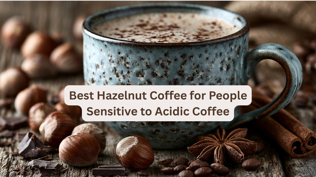 cup of hazelnut coffee amid hazelnuts
