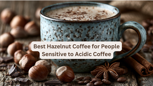 cup of hazelnut coffee amid hazelnuts
