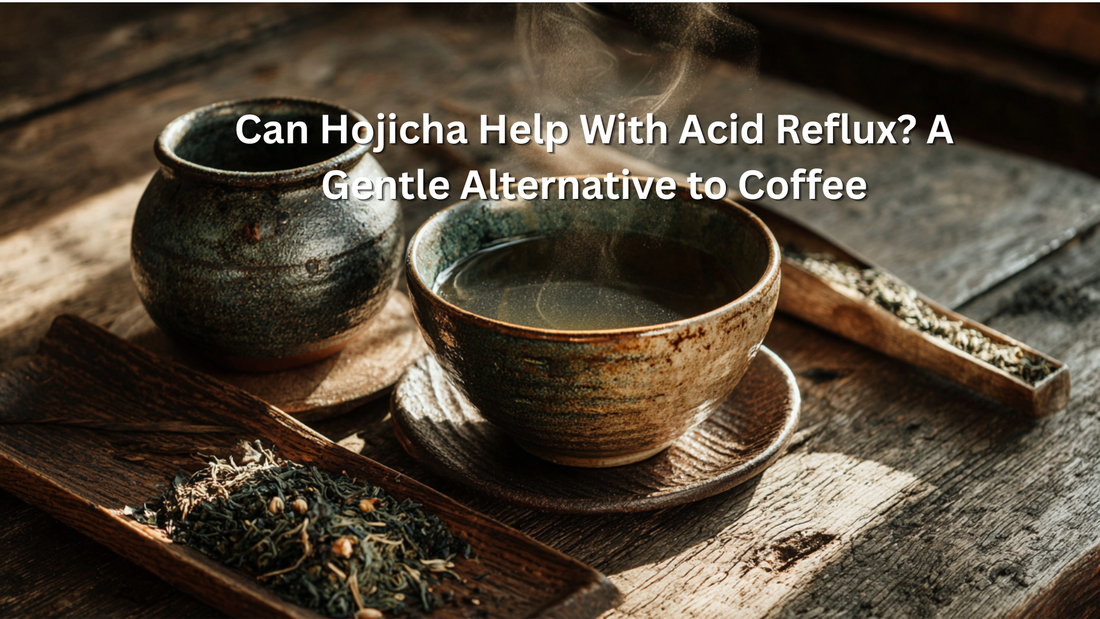 cup of hojicha tea on a table