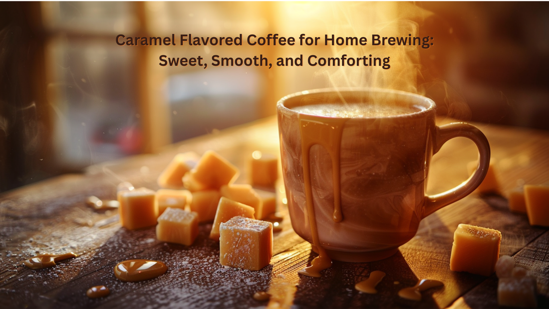 Coffee cup with caramel squares around it