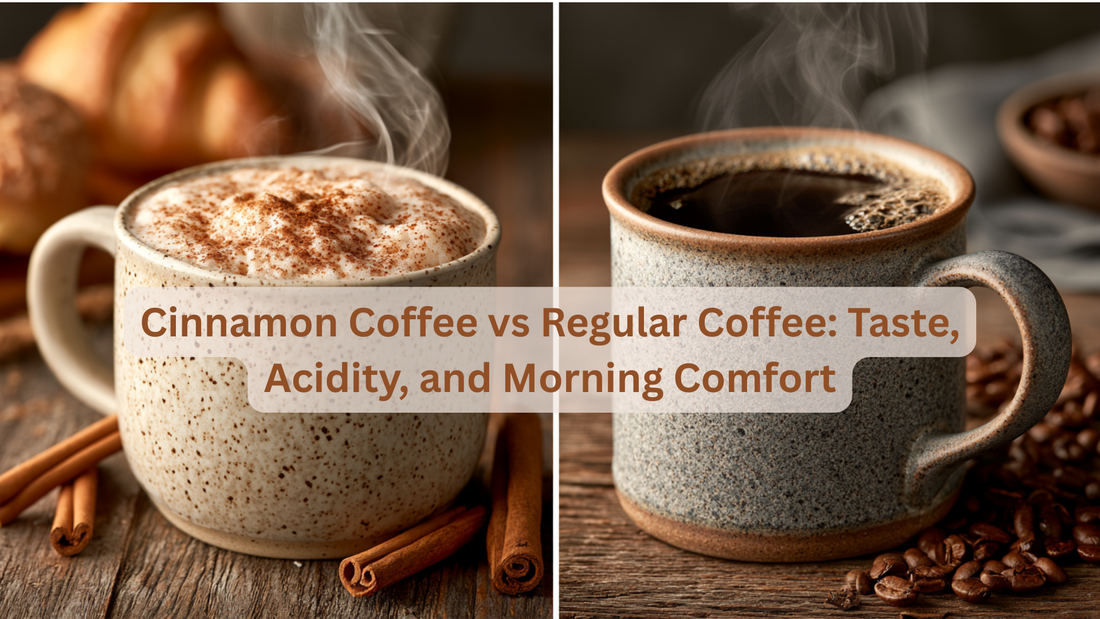 two cups of coffee, 1 regular and 1 cinnamon