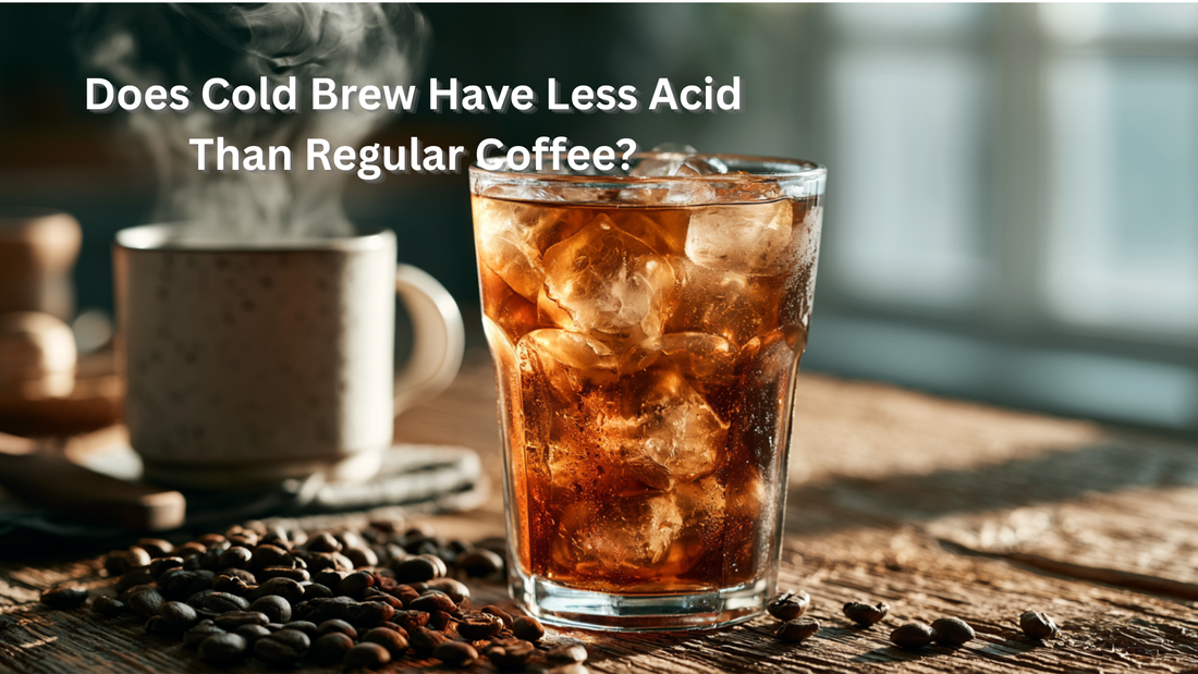 steaming cup of coffee and a glass of cold brew coffee