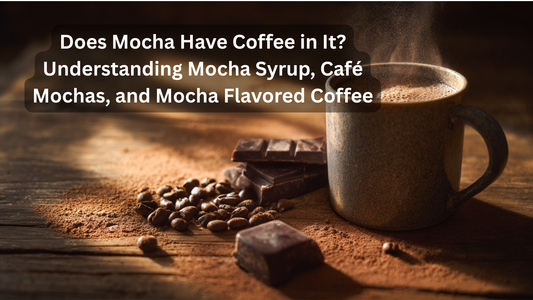 cup of mocha coffee with chocolate and beans by it