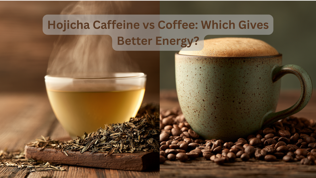cup of hojicha tea and cup of coffee
