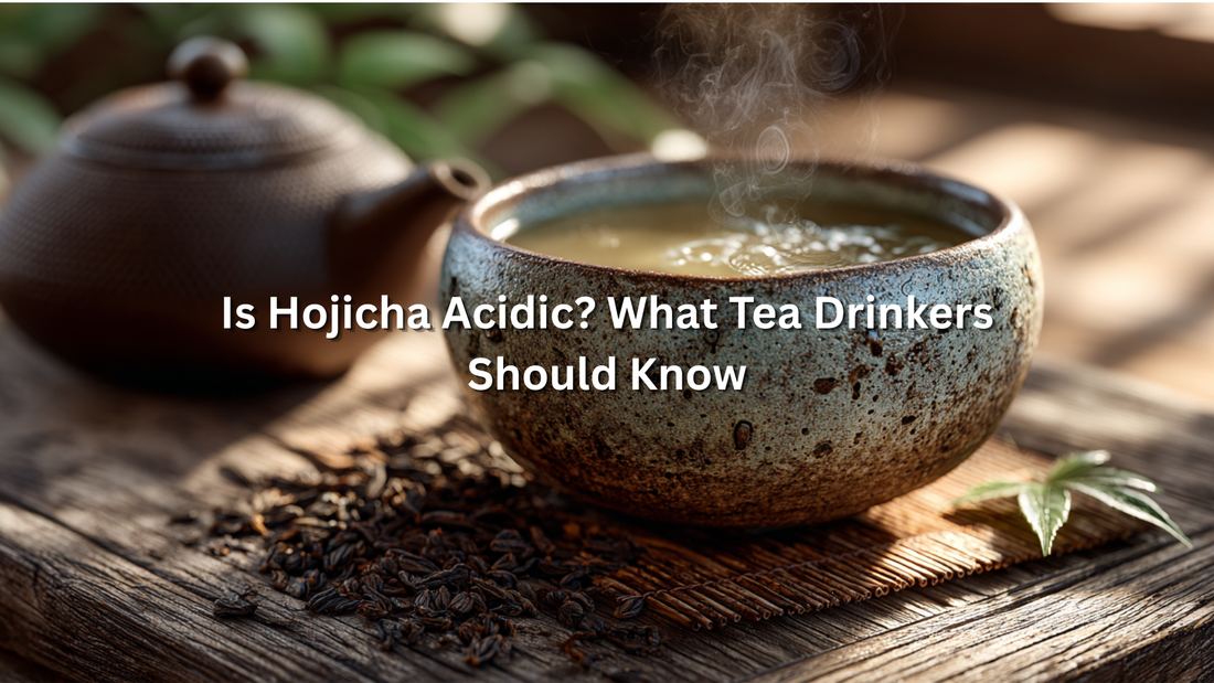 cup of hojicha tea on a table