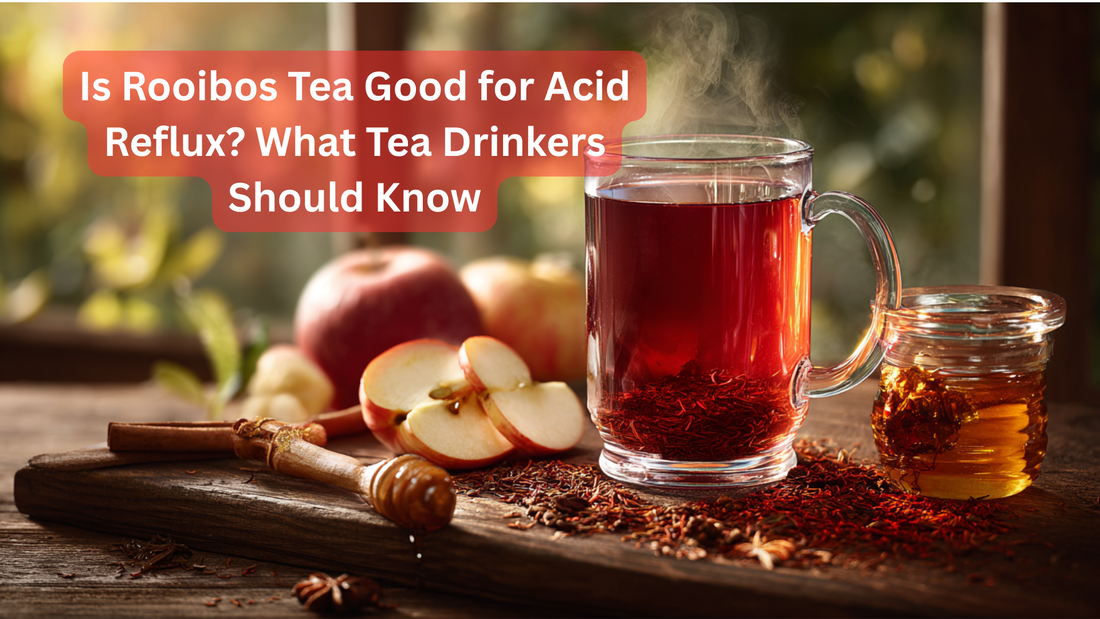 glass cup of rooibos tea with honey and apple