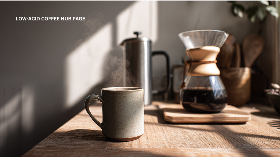 coffee cup on a morning sunlight table with a pour over carafe
