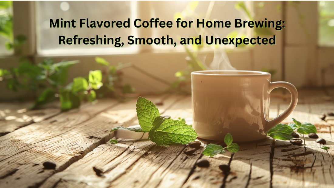 coffee cup with mint leaves around it