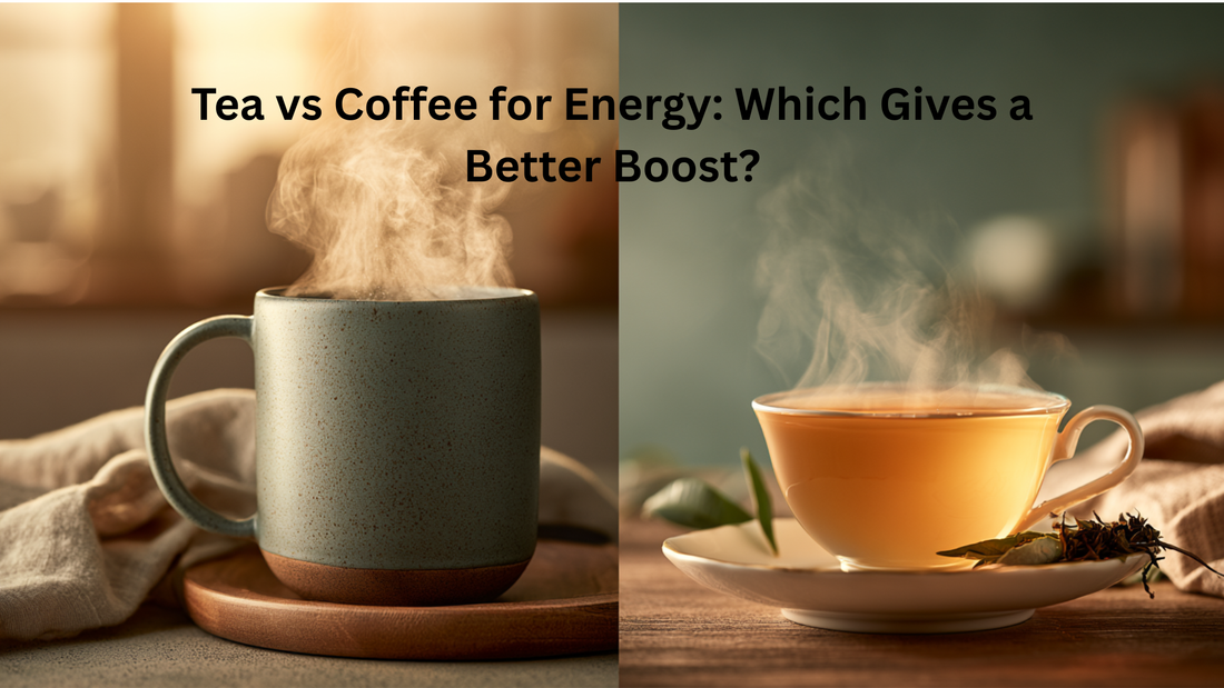 steaming cup of coffee and cup of tea