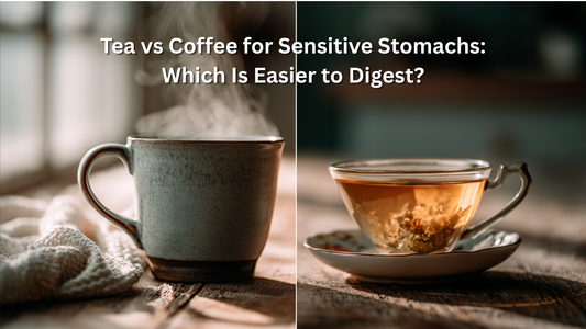 steaming cup of coffee and cup of tea