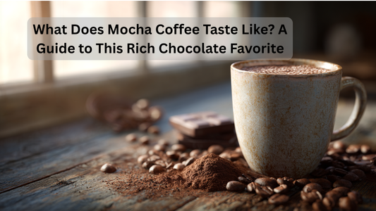 cup of mocha coffee on a table with beans and chocolate