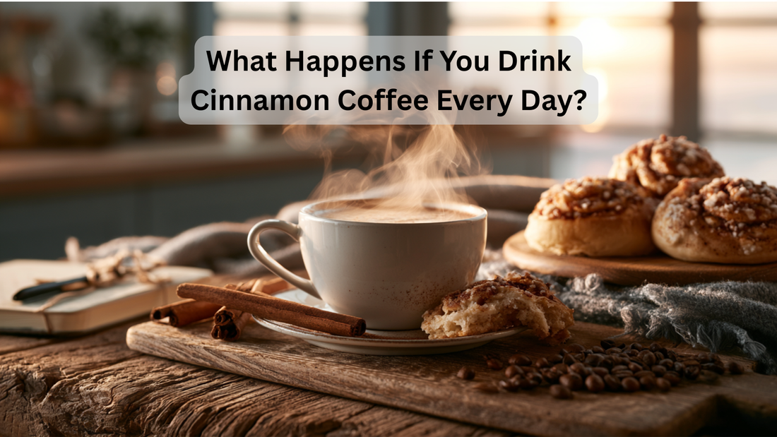 steaming cup of coffee with cinnabuns