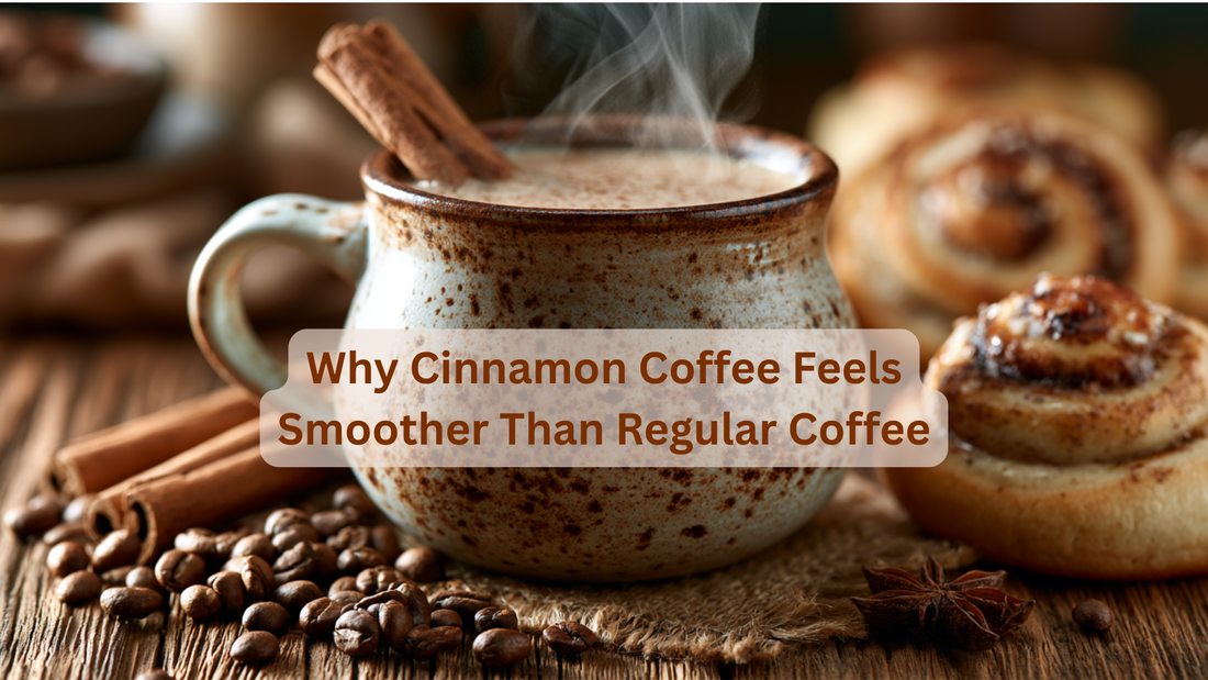 cup of cinnamon coffee and cinnamon roll