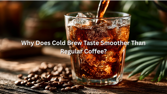 glass of cold brew coffee with coffee beans on the table