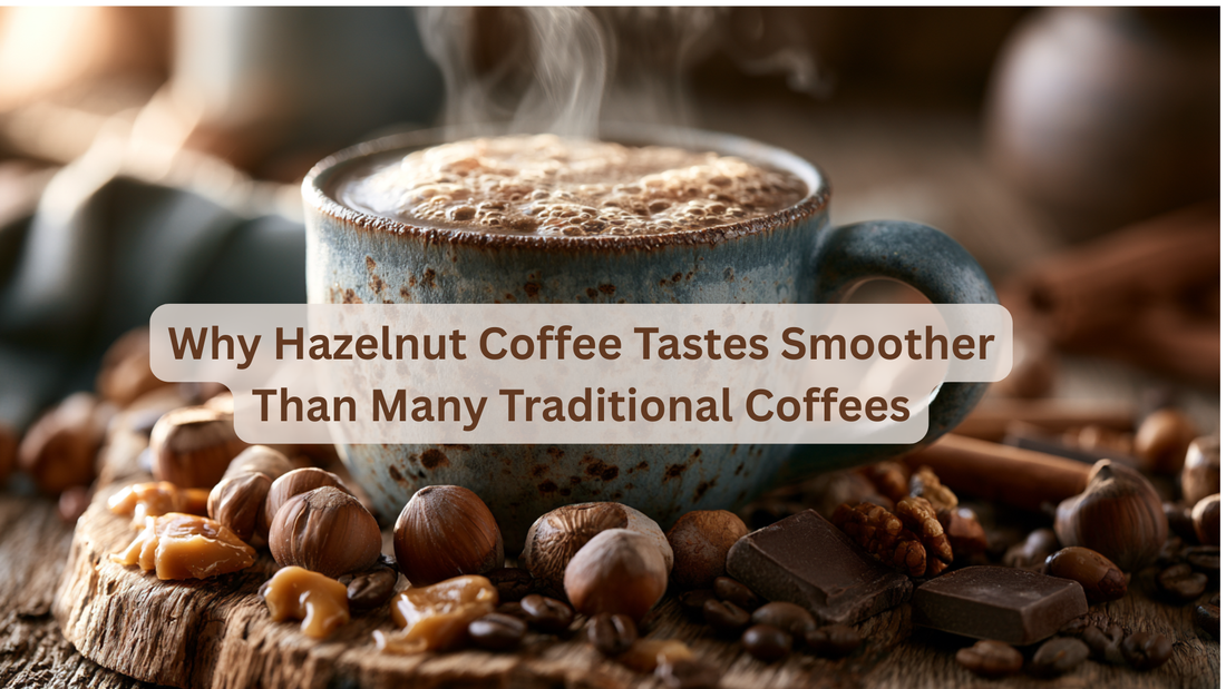 cup of steaming coffee surrounded by nuts