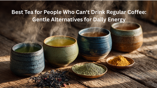4 steaming cups of alternative teas